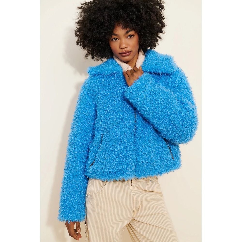 Free People Cool & Cozy Teddy Coat Baywatch Blue XL Fuzzy Oversized Warm Fall